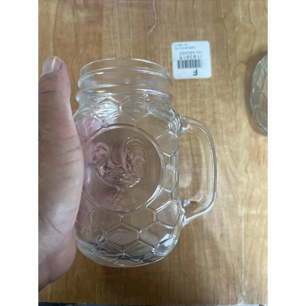 Rooster Mason Jar Drinking Glasses with Handle Farmhouse Decor Set Of 6